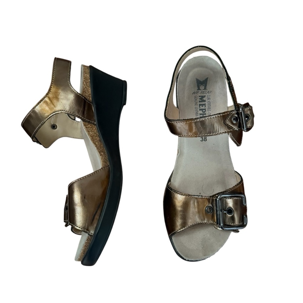 Mephisto Natty Air Relax Leather Wedge Sandals Women’s Size 38 US 8 Gold Shoe